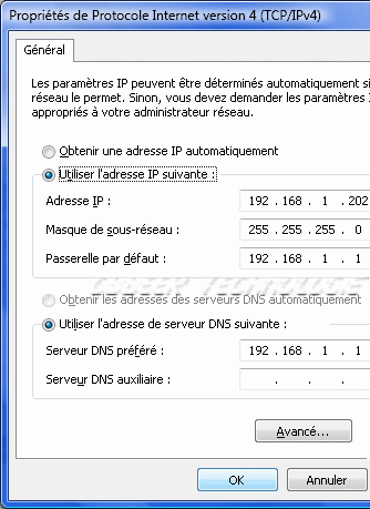 Les paramètres IP connexion réseau internet avec Windows XP et windows Vista