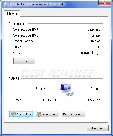connexion réseau adresse IP configuration Windows Vista