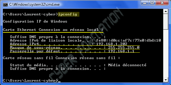 Ipconfig, configuration réseau IP